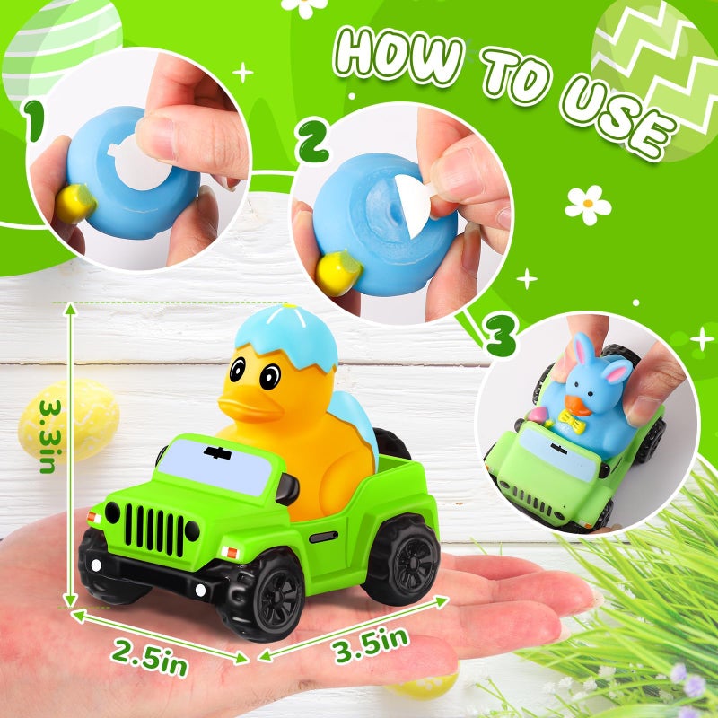 ANGGIKO 24 Pcs Easter Rubber Ducks for Jeeps, Easter Basket Stuffers Easter Egg Fillers, Ducks for Ducking3.5 Inch Cars for 2 Inch Ducks, 12 Easter Ducks with 12 Off-Road Vehicle, Easter Party Favors Gifts - Image 3