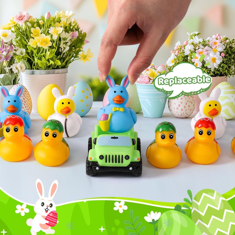 ANGGIKO 24 Pcs Easter Rubber Ducks for Jeeps, Easter Basket Stuffers Easter Egg Fillers, Ducks for Ducking3.5 Inch Cars for 2 Inch Ducks, 12 Easter Ducks with 12 Off-Road Vehicle, Easter Party Favors Gifts - Image 4