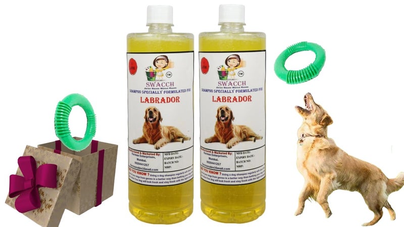 swacch Shampoo | Puppy Safe Shampoo | PH Balanced | Labrador Dog Shampoo 1 Litre Pack of 2 Lemon + | O PVC Ring Rubber Chew Toy | Teething Chew Toy I Dental Teething I Durable I Combo Pack - Image 1