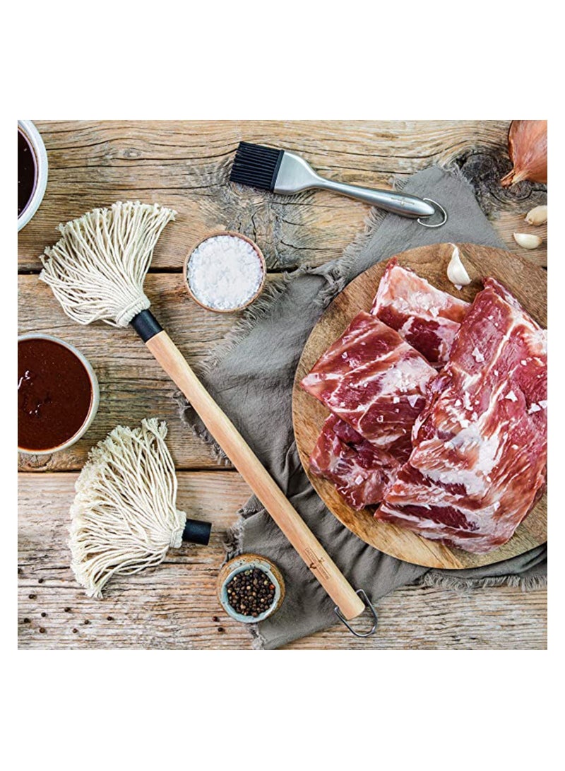 NIBEMINENT 18 Inches BBQ Basting Mop with Wooden Handle 3 Extra Replacement Designed to Absorb Sauce Brush for Grill Perfect Barbecue Grilling Cooking or Cleaningc - Image 2