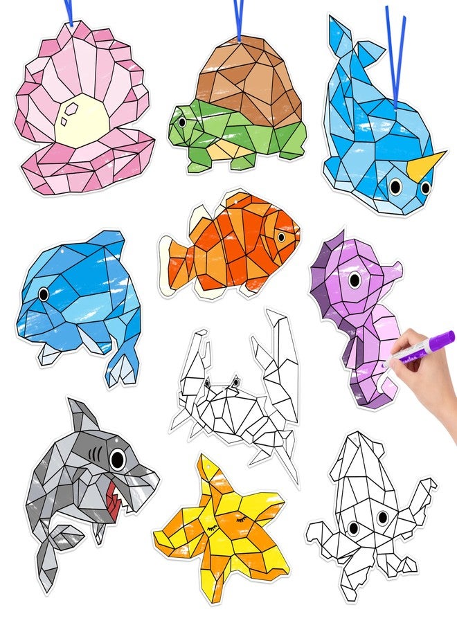 BeYumi Coloring Ocean Animals Kit - 83Pcs Color Your Own Ocean Animals Kit for Kids DIY Coloring Craft Kit Coloring Sea Animals Geometric Card Decor School Classroom Summer Party Activity Art Craft - Image 1