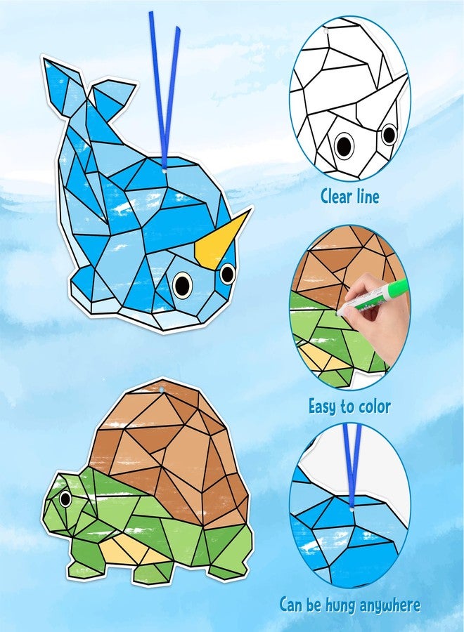 BeYumi Coloring Ocean Animals Kit - 83Pcs Color Your Own Ocean Animals Kit for Kids DIY Coloring Craft Kit Coloring Sea Animals Geometric Card Decor School Classroom Summer Party Activity Art Craft - Image 3