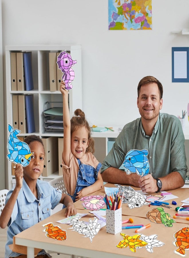 BeYumi Coloring Ocean Animals Kit - 83Pcs Color Your Own Ocean Animals Kit for Kids DIY Coloring Craft Kit Coloring Sea Animals Geometric Card Decor School Classroom Summer Party Activity Art Craft - Image 5