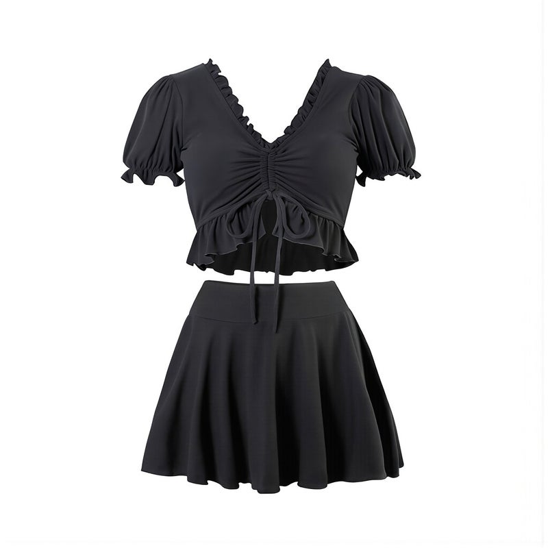 Women Black Two Piece Skirt Swimsuit Soft Fabric Conservative Swimwear S - Image 1