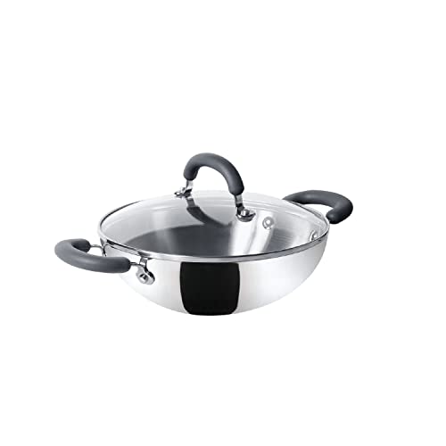 Meyer Trivantage Zero Nickel Release Stainless Steel Triply Kadai | Steel Kadhai with Lid | Stainless Steel Cookware with Induction Base | Small Kadhai for deep Fry, 22cm, Silver - Image 1