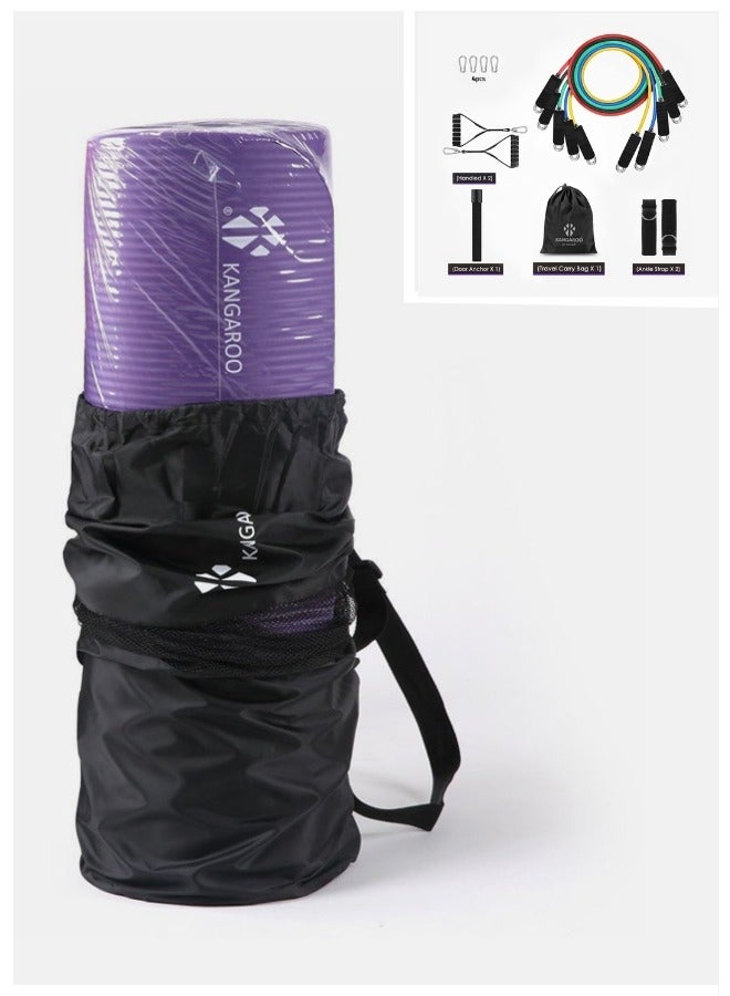 كانجرو مجموعة فرشة التمارين سمك 15 ملي بنفسجي مع حبال مقاومة شاملة