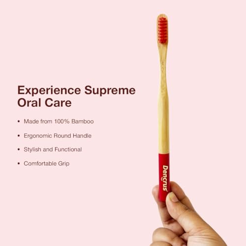 Dencrus Orby Plus Bamboo Toothbrush for Adults (Pack of 4) | 100% Natural & Eco Friendly Manual Toothbrush | Ultra Soft Bristles for Gentle Sensitive Gum Care | Red - Image 2