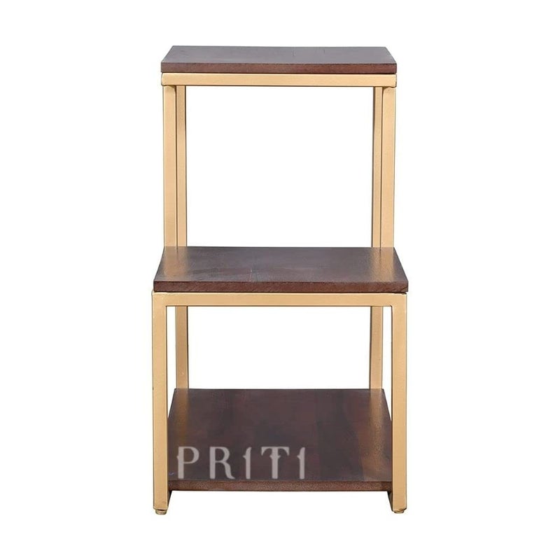 PritiModern End Tables 3Tier Chair Side Table Night Stand with Storage Shelf for Living Room Bedroom Entryway Golden Engineered Wood - Image 2