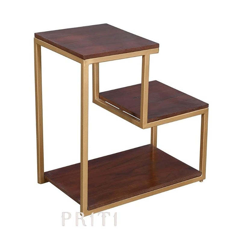 PritiModern End Tables 3Tier Chair Side Table Night Stand with Storage Shelf for Living Room Bedroom Entryway Golden Engineered Wood - Image 4