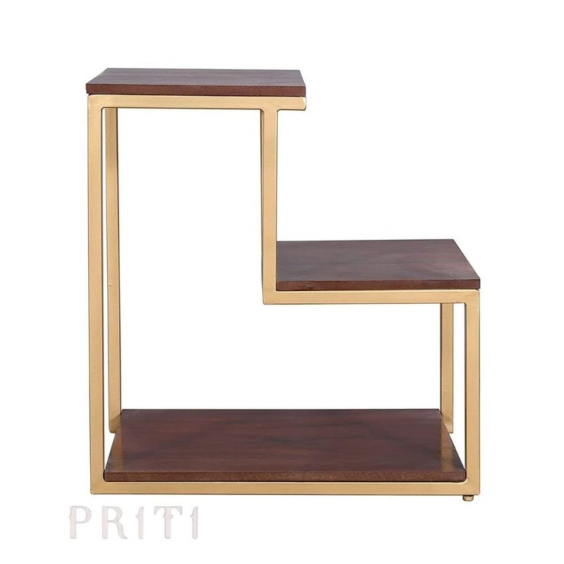 PritiModern End Tables 3Tier Chair Side Table Night Stand with Storage Shelf for Living Room Bedroom Entryway Golden Engineered Wood - Image 3