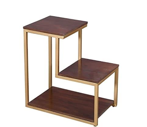 PritiModern End Tables 3Tier Chair Side Table Night Stand with Storage Shelf for Living Room Bedroom Entryway Golden Engineered Wood - Image 1