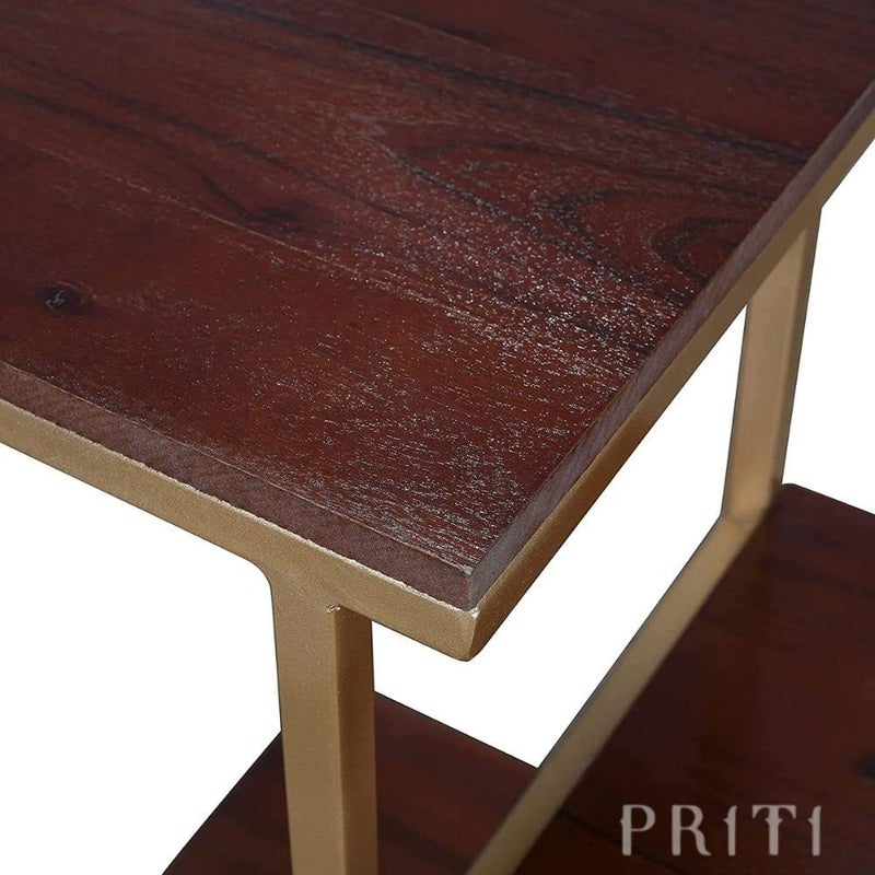 PritiModern End Tables 3Tier Chair Side Table Night Stand with Storage Shelf for Living Room Bedroom Entryway Golden Engineered Wood - Image 5