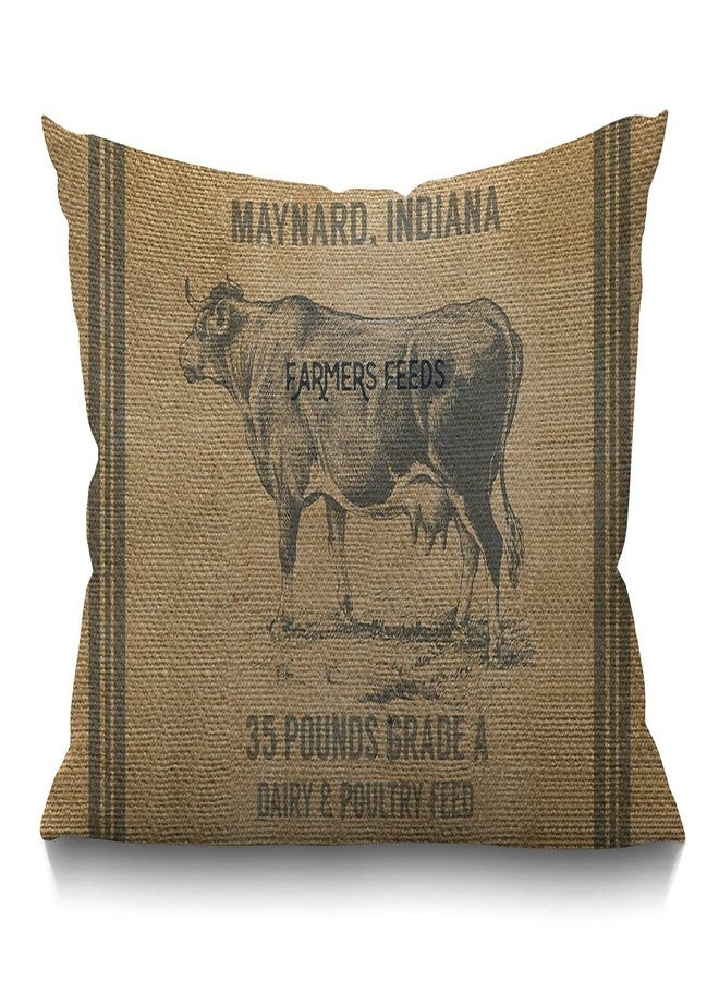 Smooffly Vintage Cow Feed Sack Oblong Rectangle Pillow,Cow Cotton Linen Throw Lumbar Pillow Case Cushion Cover Home Office Decorative Rectangle 12 X 20 Inches - Image 1