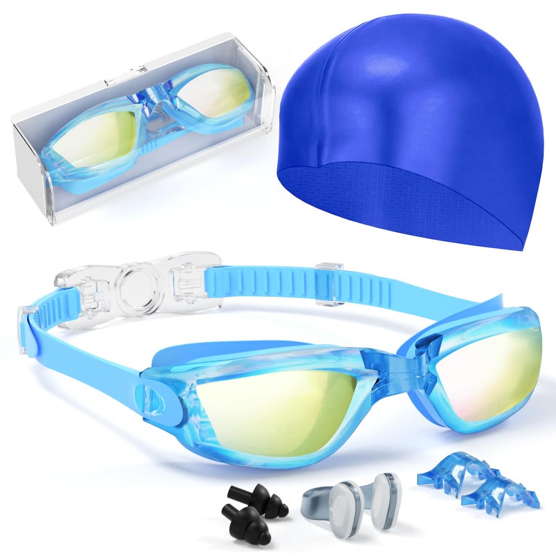 Hurdilen Kids Swim Goggles, Swimming Goggles for Kids Toddlers 3-14 with Swim Cap, Nose Clip, Nose Bridge, Ear Plugs - Image 1