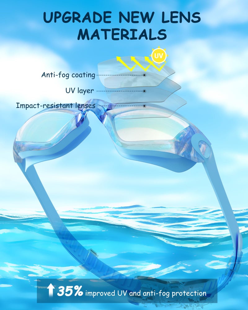 Hurdilen Kids Swim Goggles, Swimming Goggles for Kids Toddlers 3-14 with Swim Cap, Nose Clip, Nose Bridge, Ear Plugs - Image 3