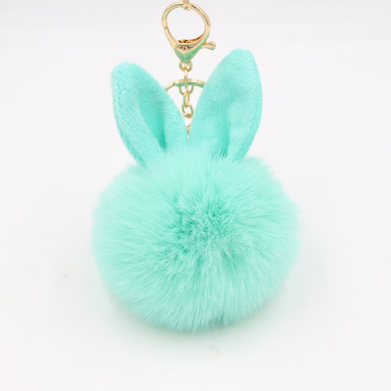 Generic Cute Rabbit Ear Pompom Keychain Sapphire Blue - Image 3