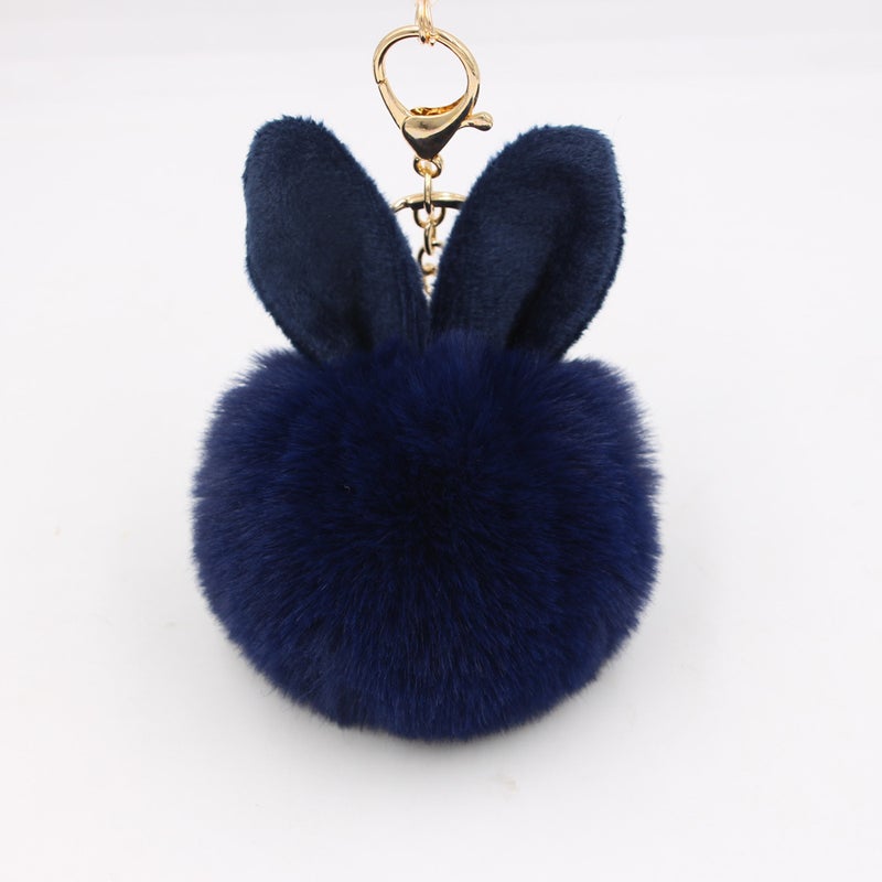 Generic Cute Rabbit Ear Pompom Keychain Sapphire Blue - Image 2