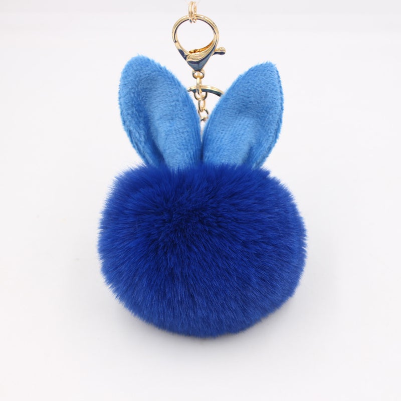 Generic Cute Rabbit Ear Pompom Keychain Sapphire Blue - Image 1