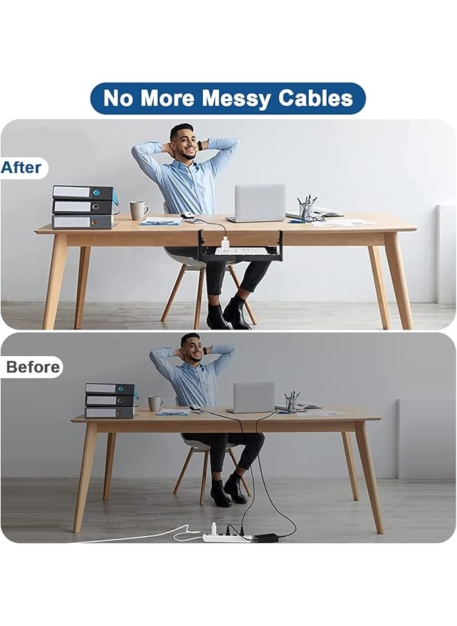 Under Desk Cable Management Tray Computer Cable Rack For Office Metal Wire Management Holder Adjustable Table Cord Organizer With Clamp No Drill Under Table Wire Basket Cable Raceway