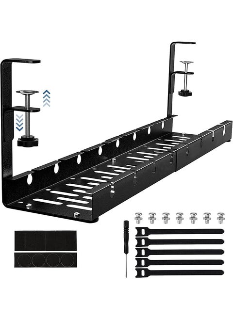 Under Desk Cable Management Tray Computer Cable Rack For Office Metal Wire Management Holder Adjustable Table Cord Organizer With Clamp No Drill Under Table Wire Basket Cable Raceway