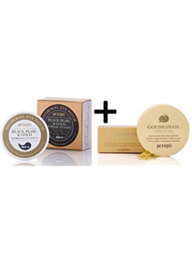 [Petitfee] Black Pearl and Gold Eye Patch + Gold and Snail Eye Patch SET