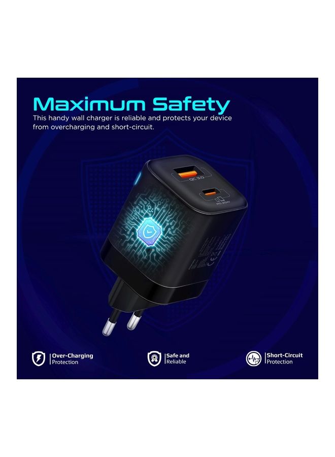 PROMATE 25W USB-C Wall Charger PD with EU 2-Pin Plug, Fast Charging, 18W QC 3.0 Port, Adaptive Smart Charging, Short-Circuit Protection, Compatible with iPhone 17, Samsung S26, iPad Air - PowerPort-25AC, Black - Image 5