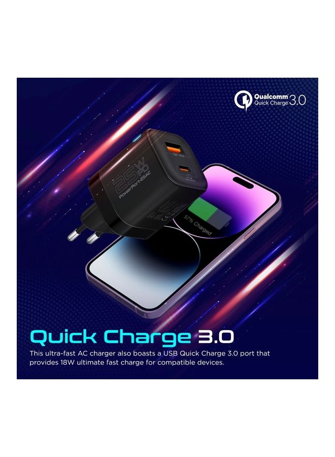 PROMATE 25W USB-C Wall Charger PD with EU 2-Pin Plug, Fast Charging, 18W QC 3.0 Port, Adaptive Smart Charging, Short-Circuit Protection, Compatible with iPhone 17, Samsung S26, iPad Air - PowerPort-25AC, Black - Image 3