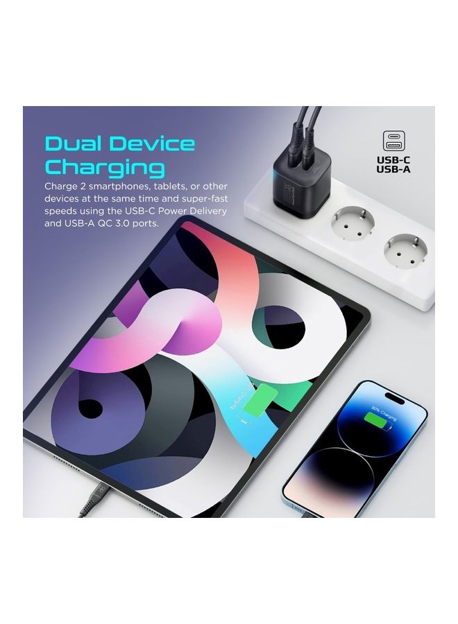 PROMATE 25W USB-C Wall Charger PD with EU 2-Pin Plug, Fast Charging, 18W QC 3.0 Port, Adaptive Smart Charging, Short-Circuit Protection, Compatible with iPhone 17, Samsung S26, iPad Air - PowerPort-25AC, Black - Image 4