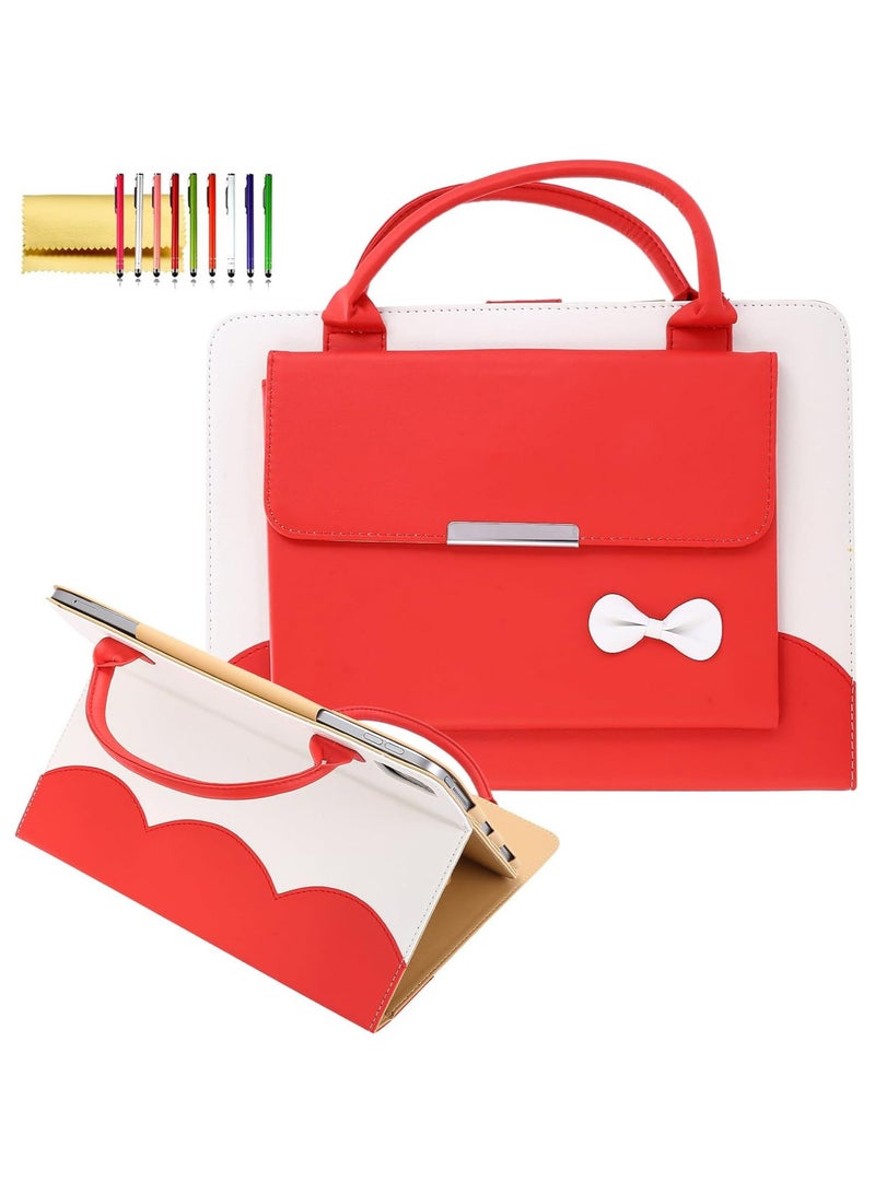Hihonor Stylish Faux Leather Tablet Case - Flip Cover with Bowknot Handle, Multi-Angle Support, Durable 10.2/10.5 Tablet Protection, Smart Slim Handbag Leather Stand Cover with Auto Wake/Sleep Feature, Red  - Image 1