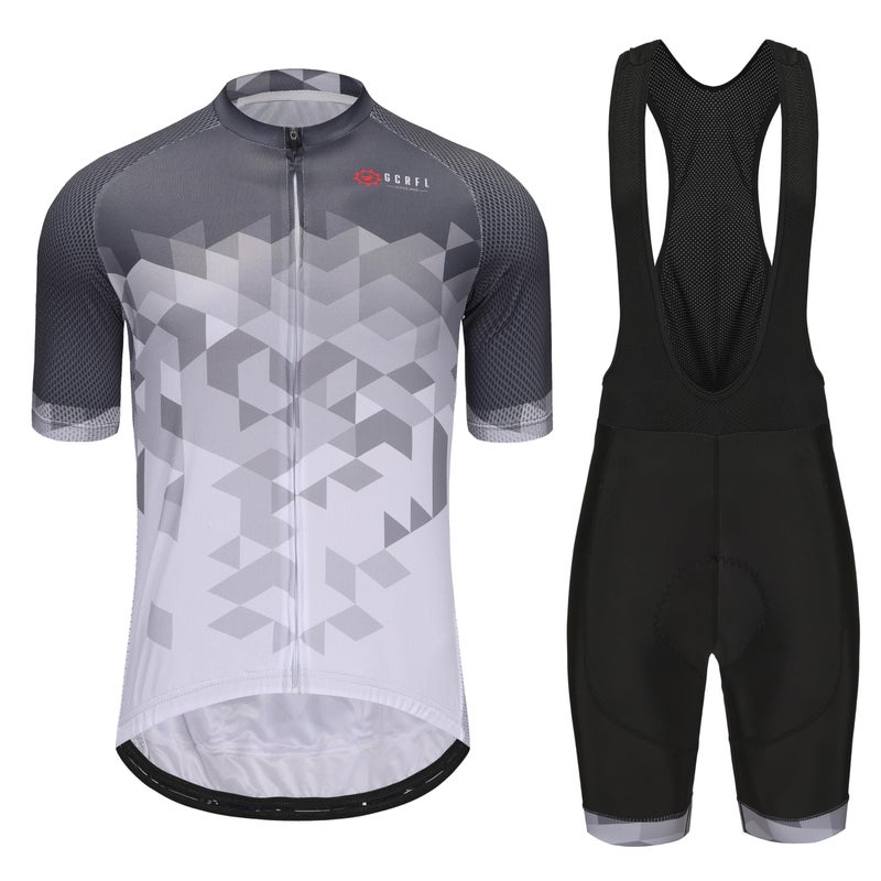 GCRFL Men's Cycling Jersey Set Road Bike Shorts Sleeves Jersey Zipper Pokcet Bib Shorts with Padded, Cycling Clothing kit Men (Grey White, XL) - Image 3