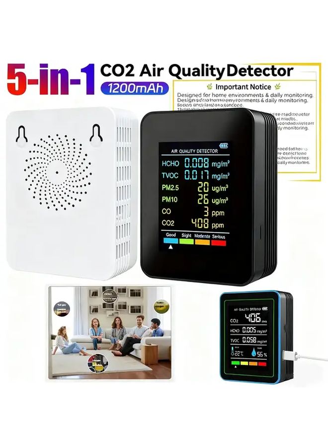 White Air Quality Monitor For CO2 CO PM2 5 PM10 HCHO TVOC Real Time Gas Detector - Image 2
