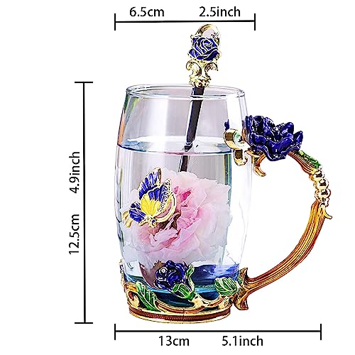 DasyFly Enamel Glass Tea Cup Blue Rose Coffee Mug,Personalized Gifts for Birthday Mothers Day Anniversary Christmas For Mom,Women,Wife,Coworker,Friend,Female,Sister,Girlfriend,Grandma - Image 5