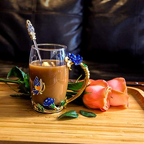 DasyFly Enamel Glass Tea Cup Blue Rose Coffee Mug,Personalized Gifts for Birthday Mothers Day Anniversary Christmas For Mom,Women,Wife,Coworker,Friend,Female,Sister,Girlfriend,Grandma - Image 3