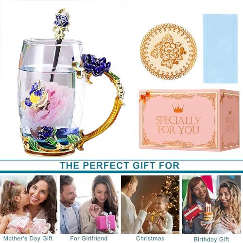 DasyFly Enamel Glass Tea Cup Blue Rose Coffee Mug,Personalized Gifts for Birthday Mothers Day Anniversary Christmas For Mom,Women,Wife,Coworker,Friend,Female,Sister,Girlfriend,Grandma - Image 4