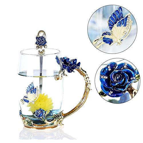 DasyFly Enamel Glass Tea Cup Blue Rose Coffee Mug,Personalized Gifts for Birthday Mothers Day Anniversary Christmas For Mom,Women,Wife,Coworker,Friend,Female,Sister,Girlfriend,Grandma - Image 2