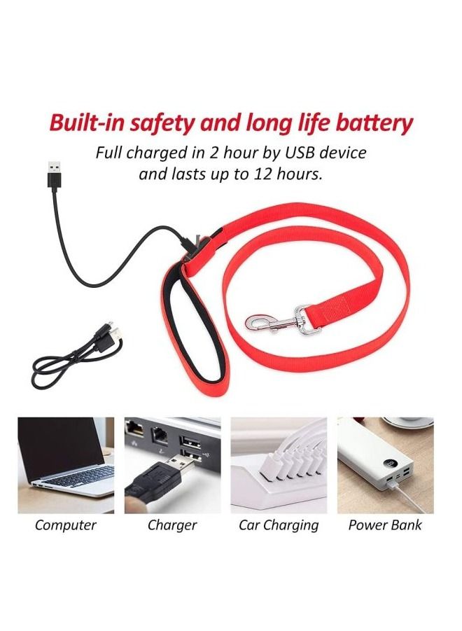 AS SEEN ON TV Ultra High Night Visibility USB Rechargeable Flashing Pet Leash Glow in The Night Red Large - Image 3