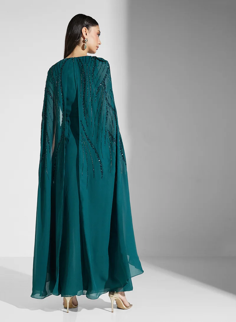 اميليا روز Sequin Cape Gown Dress