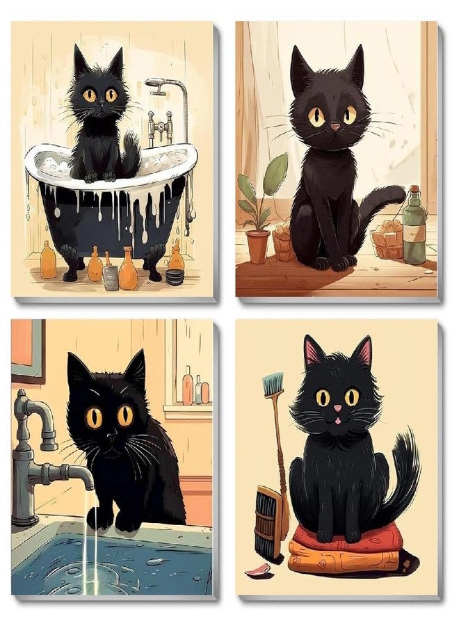 Fotasmua Funny Black Cat Paint by Numbers Kit for Adults Beginners, 4 Pack Cute Cat Easy Framed Adults Paint by Numbers Kits, DIY Black Cat Acrylic Oil Painting Number Kits for Home Wall Decor (8 x 8 Inch) - Image 1
