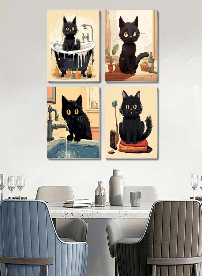Fotasmua Funny Black Cat Paint by Numbers Kit for Adults Beginners, 4 Pack Cute Cat Easy Framed Adults Paint by Numbers Kits, DIY Black Cat Acrylic Oil Painting Number Kits for Home Wall Decor (8 x 8 Inch) - Image 3