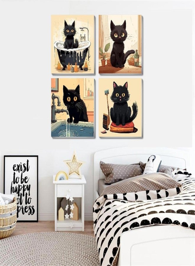 Fotasmua Funny Black Cat Paint by Numbers Kit for Adults Beginners, 4 Pack Cute Cat Easy Framed Adults Paint by Numbers Kits, DIY Black Cat Acrylic Oil Painting Number Kits for Home Wall Decor (8 x 8 Inch) - Image 4