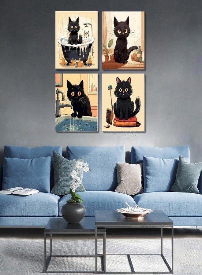 Fotasmua Funny Black Cat Paint by Numbers Kit for Adults Beginners, 4 Pack Cute Cat Easy Framed Adults Paint by Numbers Kits, DIY Black Cat Acrylic Oil Painting Number Kits for Home Wall Decor (8 x 8 Inch) - Image 2