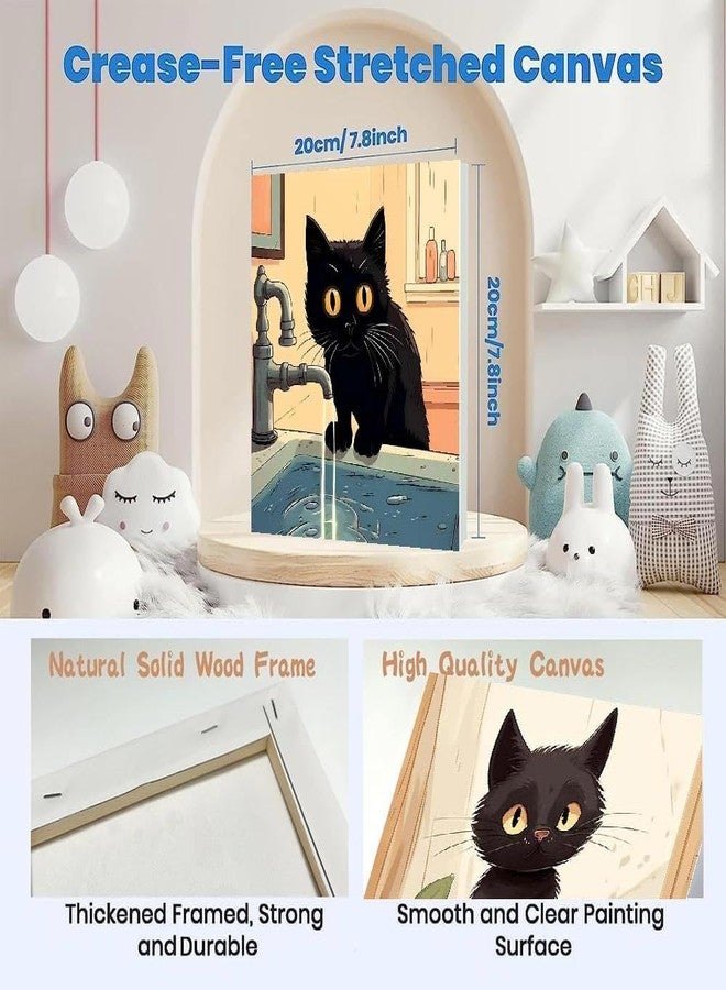 Fotasmua Funny Black Cat Paint by Numbers Kit for Adults Beginners, 4 Pack Cute Cat Easy Framed Adults Paint by Numbers Kits, DIY Black Cat Acrylic Oil Painting Number Kits for Home Wall Decor (8 x 8 Inch) - Image 5