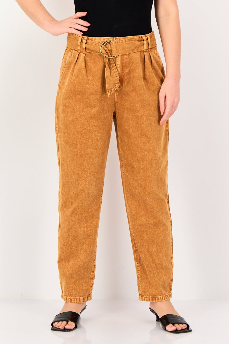 promod Women Regular Fit Washed Non-Stretchable Denim, Brown - Image 1