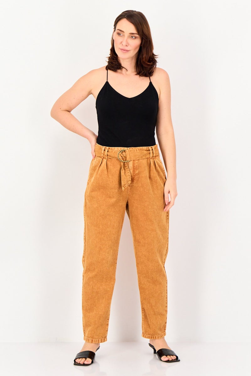 promod Women Regular Fit Washed Non-Stretchable Denim, Brown - Image 3