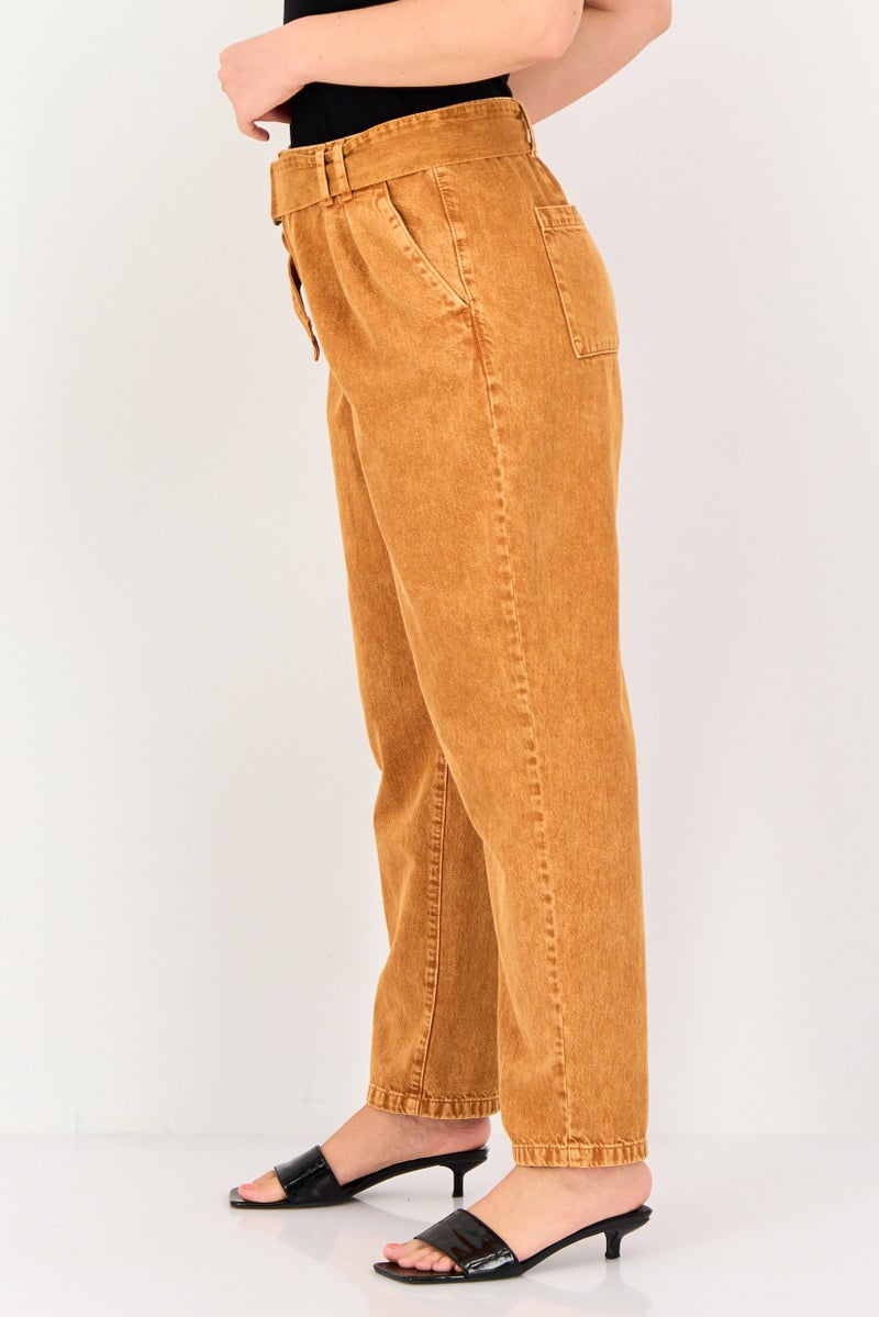 promod Women Regular Fit Washed Non-Stretchable Denim, Brown - Image 2