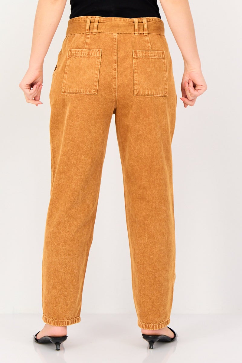 promod Women Regular Fit Washed Non-Stretchable Denim, Brown - Image 4