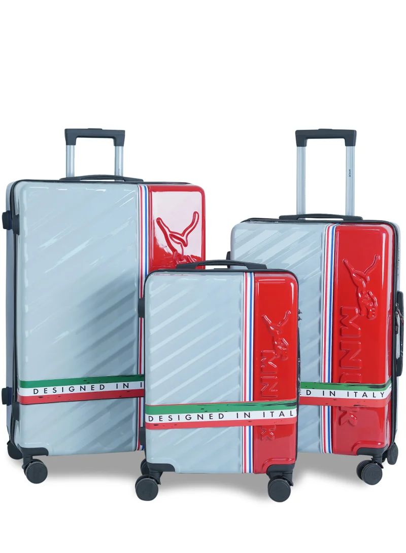 MNUK SWAGGER Set of 3 Luggage| Polycarbonate and ABS Hardside Trolley| Double 360Â° 4 Wheeler| Cabin-20 Inch, Medium-24 Inch, Large-28 Inch| White Red
