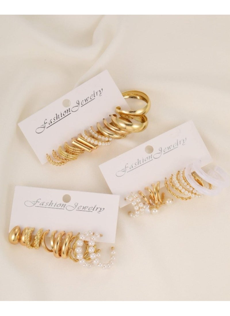 Huitich 18-Piece Gold Colour Hoop & Pearl Earrings Set  - Image 3