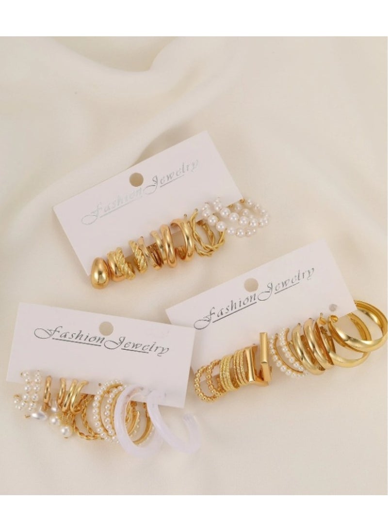 Huitich 18-Piece Gold Colour Hoop & Pearl Earrings Set  - Image 4