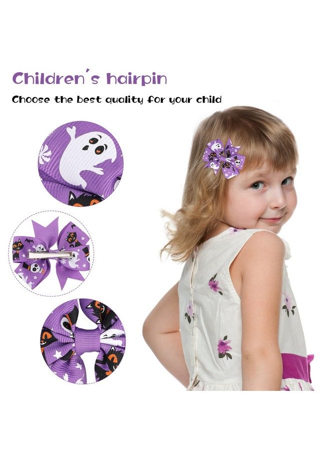 Sibba 6 Pieces Bow Hair Pins Halloween Hair Bows Clip Pumpkin Bat Pattern Boutique Clip Barrette Accessories For Girls - Image 4